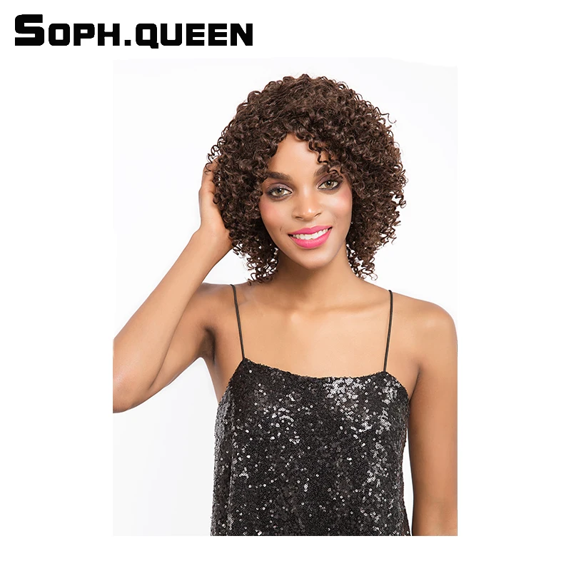 Buy Soph queen Hair Remy Human Hair Wig Brazilian Curly Hair Wig 4 Color Short