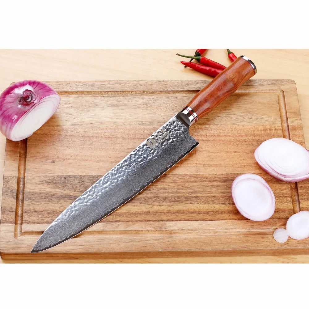 Sunlong 10 дюймовый шеф-повара Ножи Gyuto нож из дамасской стали нож для нарезки ножей VG10 стальной сердечник с узором из нержавеющей стали Кливер мяса/овощные ножи