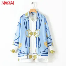 Tangada повседневная блузка офисная блузка голубая рубашка голубая блузка блузка с принтом блузка прямого кроя шифоновая блузка дизайнерская блузка блузка с цепями принт цепи 1D25