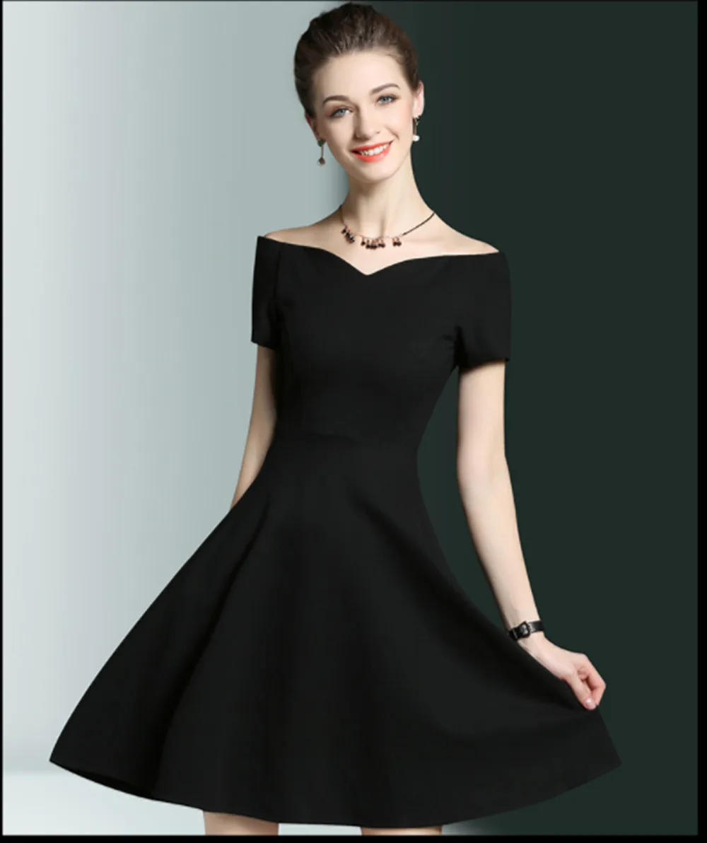 Pequeño Vestido Negro de Verano Fuera Del Hombro Corto