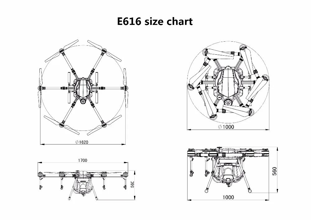 EFT E616 шестиосевой сельскохозяйственный 16 кг/16L распылитель Дрон 1630 мм Колесная база складная рама