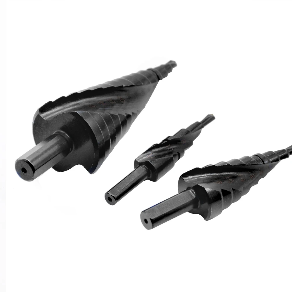 3pcs/lots 4 12 4 20 4 32 mmHSS Titanium Coated Spiral Grooved Step Drill Bits Set Cone Drill