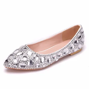 

Pointed Toe Women's Flats Shoes Bling Women Wedding Slip On Crystal 2019 White Party Diamond Chinese Shoes XY-A0193