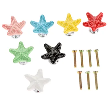 2019 Colorful Ceramic Dresser Knobs Starfish Drawer Cabinet Knobs Kitchen Cupboard Knobs Decorative Furniture Handle Home Decor