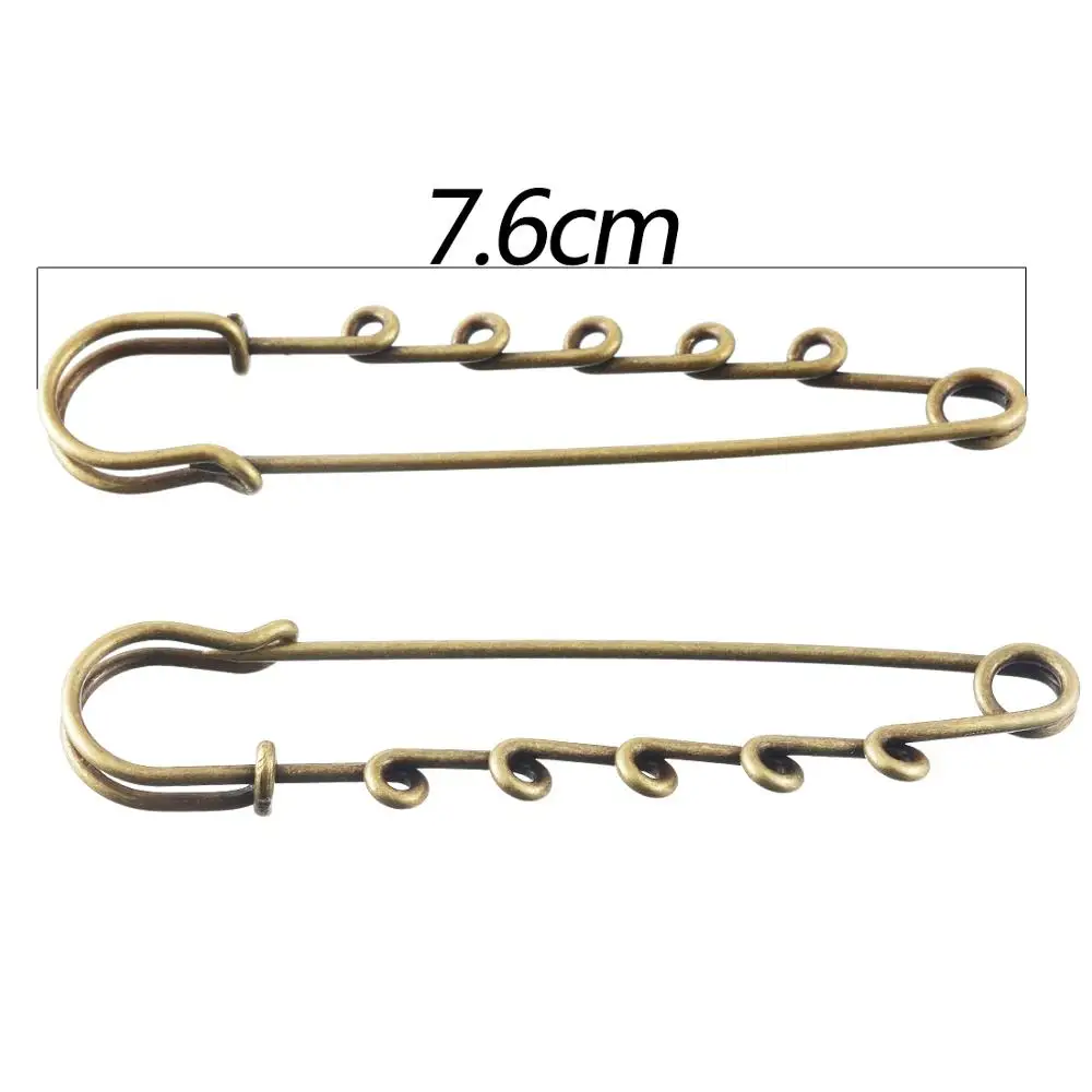 8PCs Twisted Brooch Pins With 5 Holes DIY Brooch Fit Charms& Chain Bronze Silver Gold Kids baby Jewelry Accessories 7.6cm - Окраска металла: antique Bronze Tone