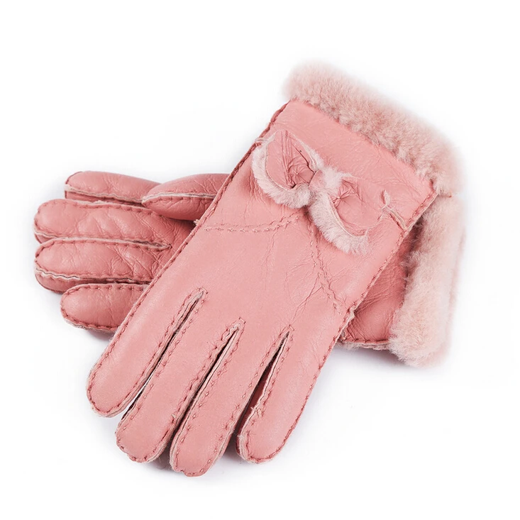 Original Brand Russian Winter Natural Sheep Fur Gloves for Women's Ladies Thicken Wool Fur Gloves Female Outdoor Ski Guantes