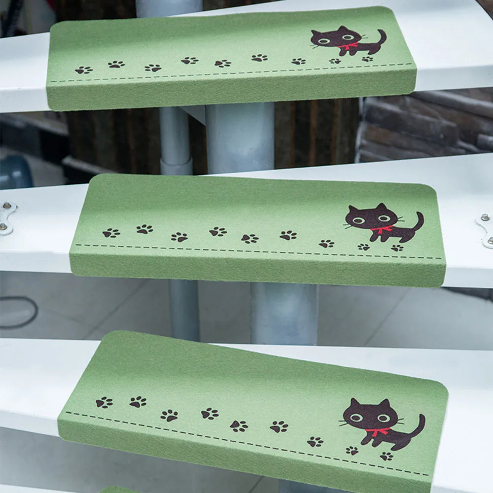 Стильная футболка с изображением персонажей видеоигр лестницы ковер скольжению лестницы протектора коврики для ступенчатый 55*22*4,5 см - Цвет: Cat Green