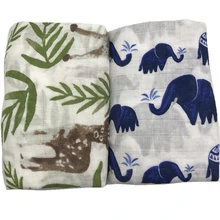 Buy sika deer & elephant printing 100% cotton muslin baby blanket blankets for newborn swaddle bedding very soft 120*120cm Free Shipping