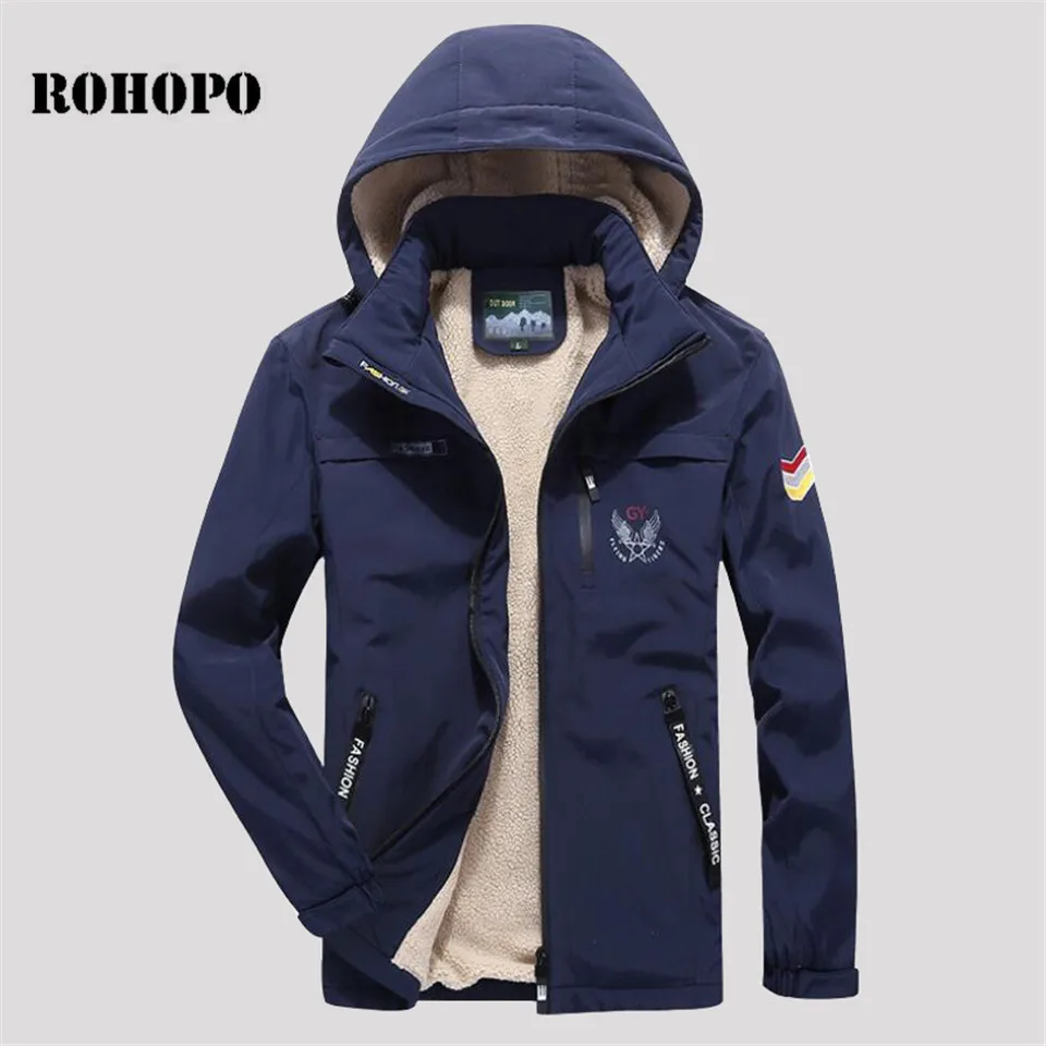 

ROHOPO Cashmere inner waterproof winter keep warm jacket hooded hat man deportes casual motorcycle jacket,autumn man windbreaker