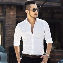 Для мужчин осень однотонные хлопковые повседневные деловые рубашки одета Для мужчин узкие длинные рукава Британский стиль наивысшего качества дизайн рубашка бренд S2309