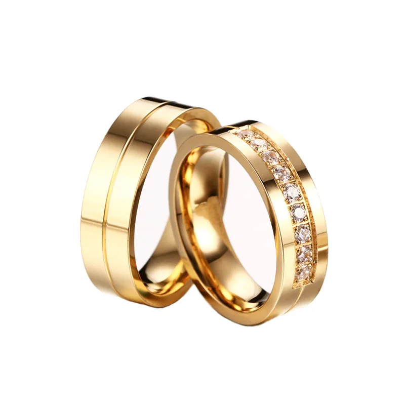 Hot 1Pc Charming Delicate Titanium Steel Crystal Golden Men/Women Boys/Girls Couples Ring Engagement Rings Fashion
