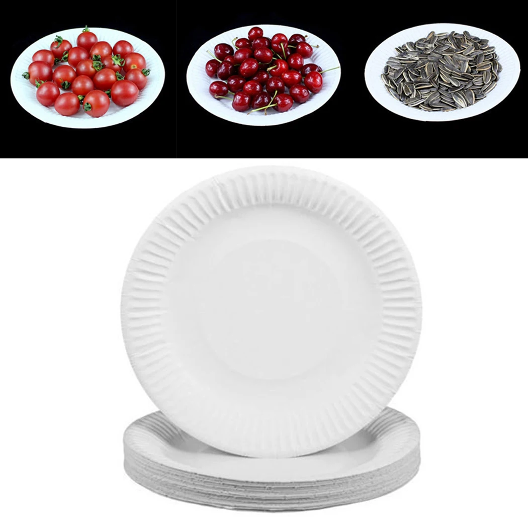 50pcs/Lot White Round Disposable Tableware Party Paper Plates Cups Baby