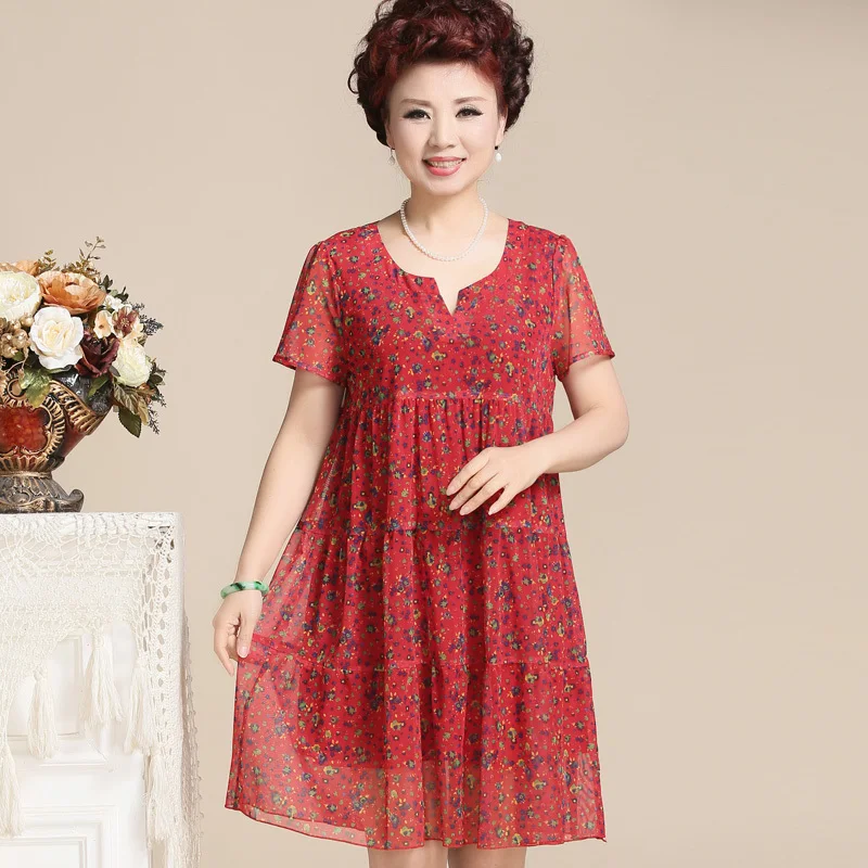 Summer Dresses For Older Women Dress Plus Size Print Floral Chiffon V 