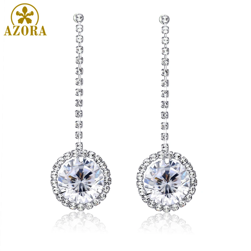 AZORA Classic Round Drop Earrings for Women AAA Cubic Zirconia Stone Women Dangle Drop Earring Brand Fashion Jewelry TE0338