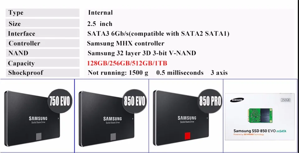 SAMSUNG SSD 128G 256G 512G 1TB 850 PRO Internal Solid State Disk Drive SATAIII SATA 3 for Laptop Desktop PC 128 256 512 GB 128G (9)