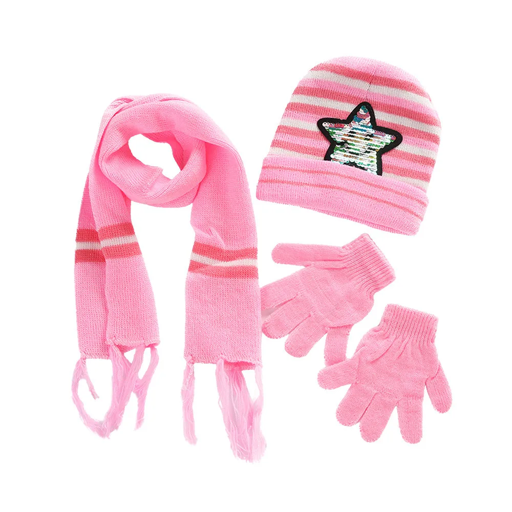 

Children Winter Sets Baby Girls Boys Accessories Crochet Hat Fur Woolen Knit Beanie Raccoon Warm Caps+Scarf+Gloves 3Pcs Suit