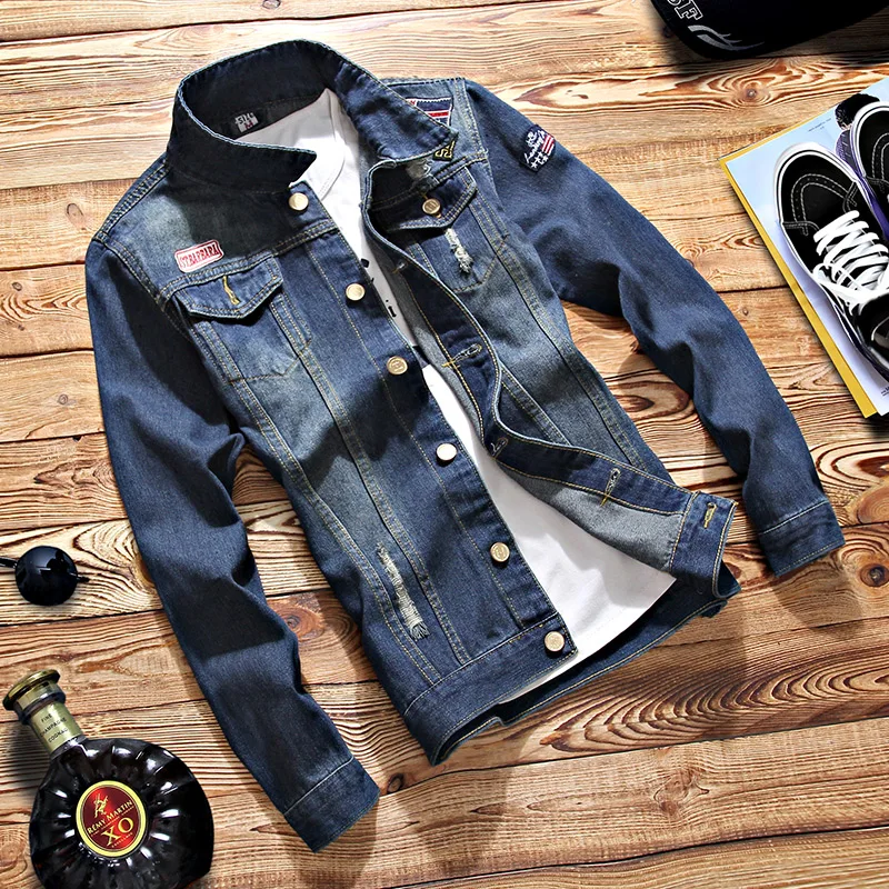 Мужская джинсовая куртка, Повседневная тонкая джинсовая куртка, пальто для улицы, модная осенняя куртка с длинным рукавом