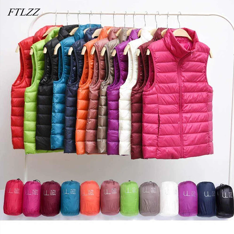 

FTLZZ Casual Solid Zipper Winter Women Down Vest Fashion Female Sleeveless Vest Jacket Warm Down Jacket Plus Size S-3XL