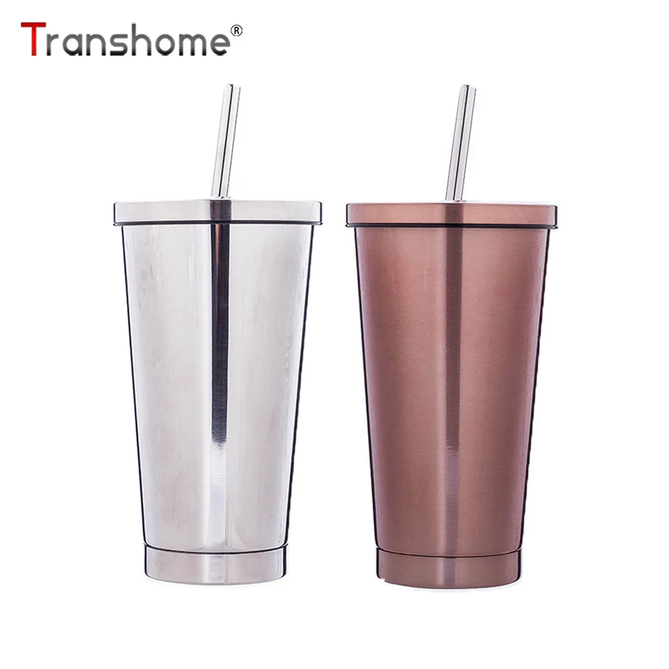 Transhome Creative Coffee Mug With Straw 475ml Stainless Steel Mugs And