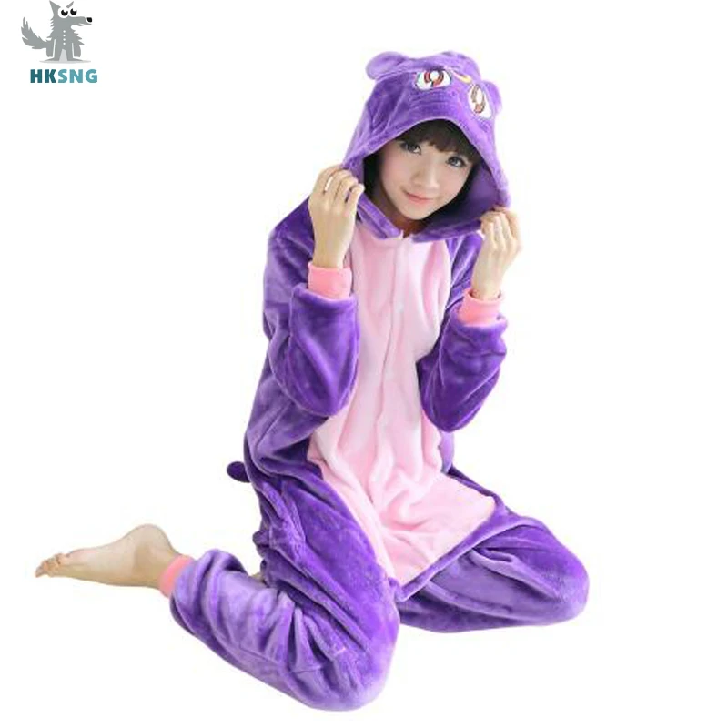 HKSNG Animal Moon Luna Cat Pajamas High Quality Flannel Family Party Cute Purple Onesies Cosplay Costumes Jumpsuits Kigurumi