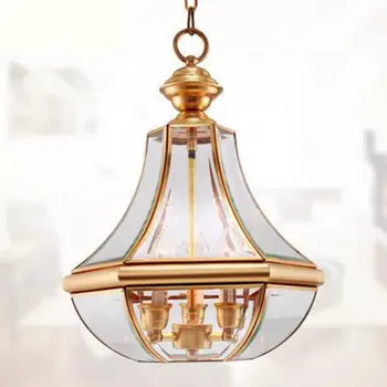 

Dressing room suspension Lamp Lampara Antique glass shade Full Copper Aisle Porch Balcony pendant lights indoor Kitchen lighting