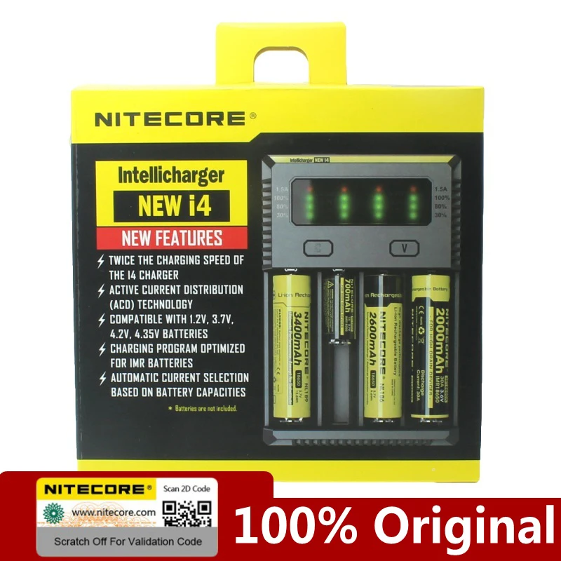 Оригинальное Nitecore NEWI4 Digicharger 18650 14500 16340 26650 LCD li ion зарядное устройство 12V Входное