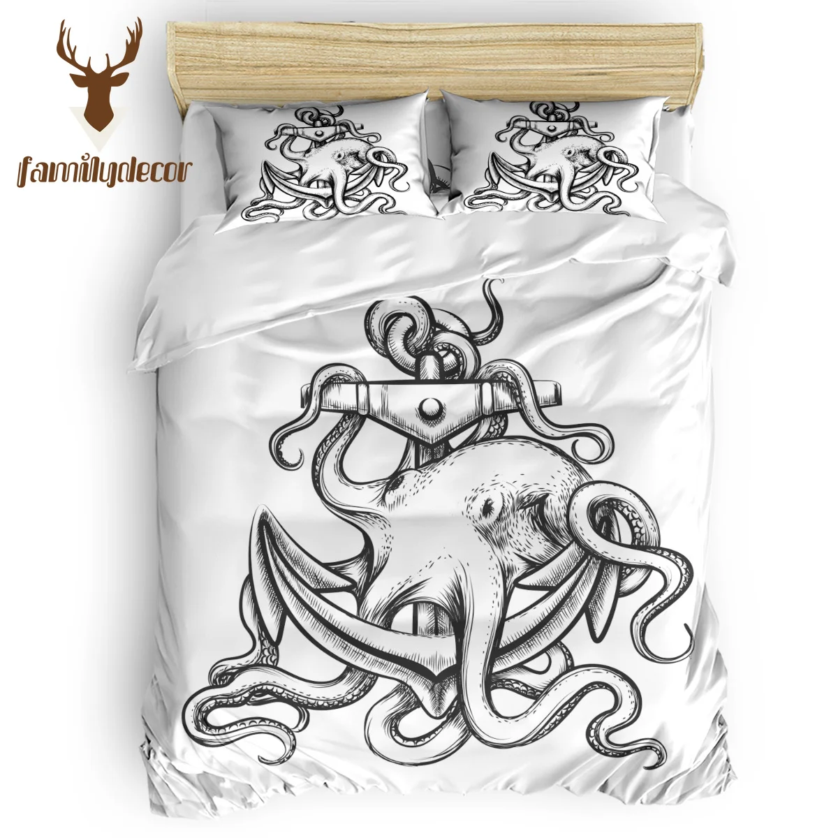 

FamilyDecor DHL Free Shipping Sketch Drawing Octopus And Anchor Quilt Cover Bedding Polyester Fabric Machine Washable Living