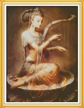 

Lotus sound of Dunhuang Printed Canvas DMC Counted Chinese Cross Stitch Kits printed Cross-stitch set Embroidery Needlework