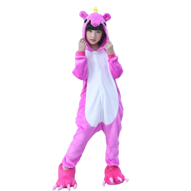 Kids Pajamas Flannel Animal Unicorn Pikachu Stitch Costume Cosplay Winter Cute Cartoon Children Sleepwear Baby Pyjamas Onesies