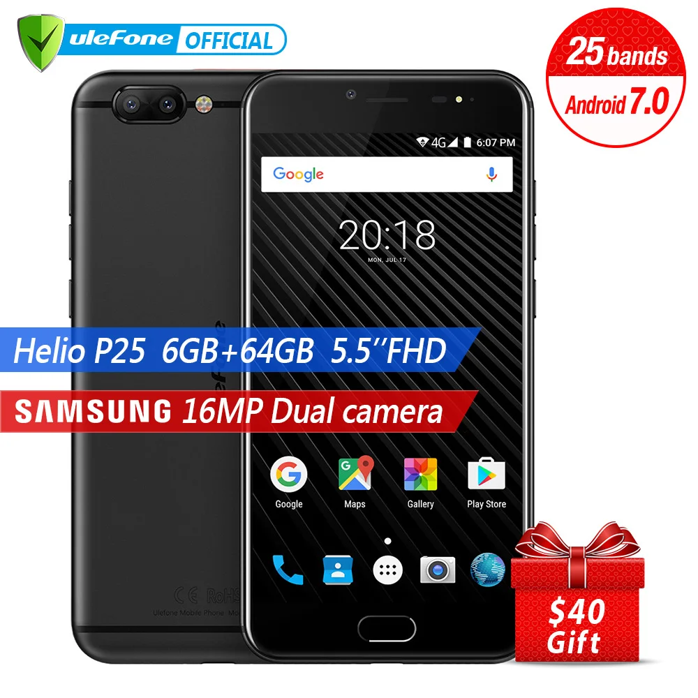 Ulefone T1 двойной сзади Камера мобильного телефона 5 дюйма FHD Helio P25 Octa Core Android 7 0 6 GB 64 16MP