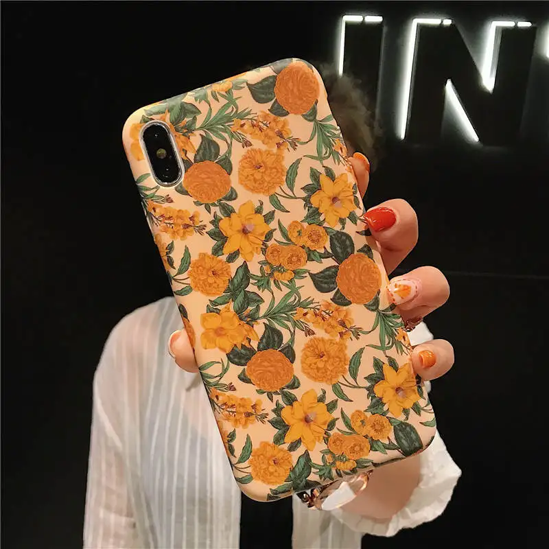 

French Retro Yellow Flower For Iphone 66S 6P 78 78plus Xxs Xr Xsmax Liquid Soft Shell All-Inclusive Shatter-Resistant Protective