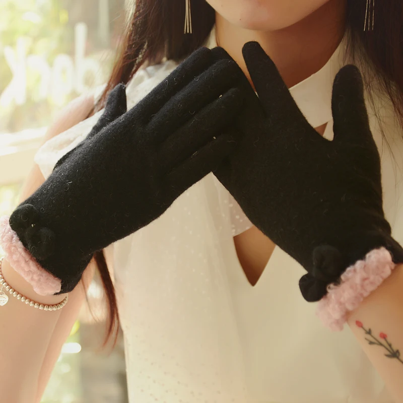 Woman's Wool Gloves Spring Autumn Warm Elegant Lady Driving Touchscreen Five Fingers Gloves Thin Style BN87014