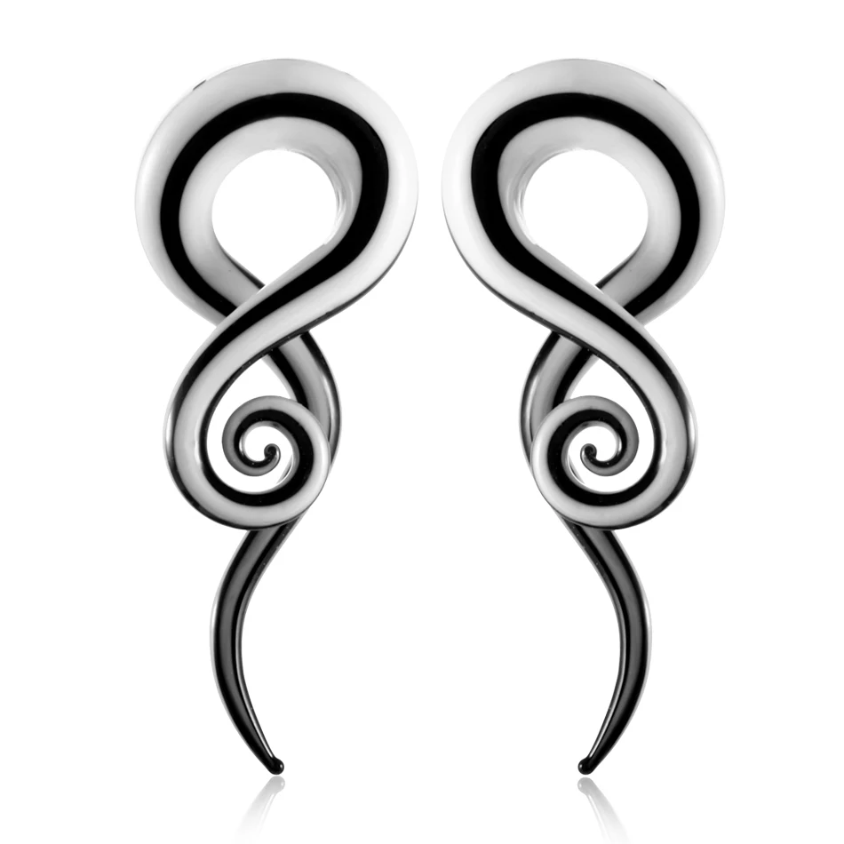 H-S пара стеклянных ушей спиральные конические ушные весовые вешалки стеклянные Спиральные серьги измерительные приборы растягивающиеся Расширители пирсинг ювелирные изделия для тела 5 мм-14 мм - Окраска металла: Black v White