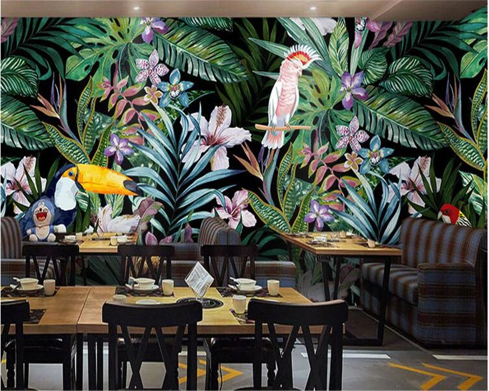 passaros aquarela 3d chuva tropical floresta pintura 04