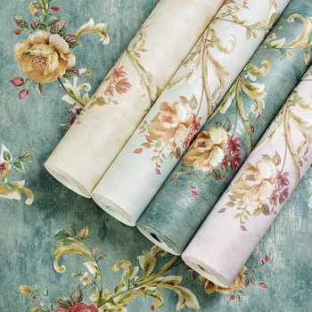 

Vintage American Country Wallpaper 3D Embossed Flowers Pastoral Wall Paper For Bedroom Living Room Home Decor Papel De Parede