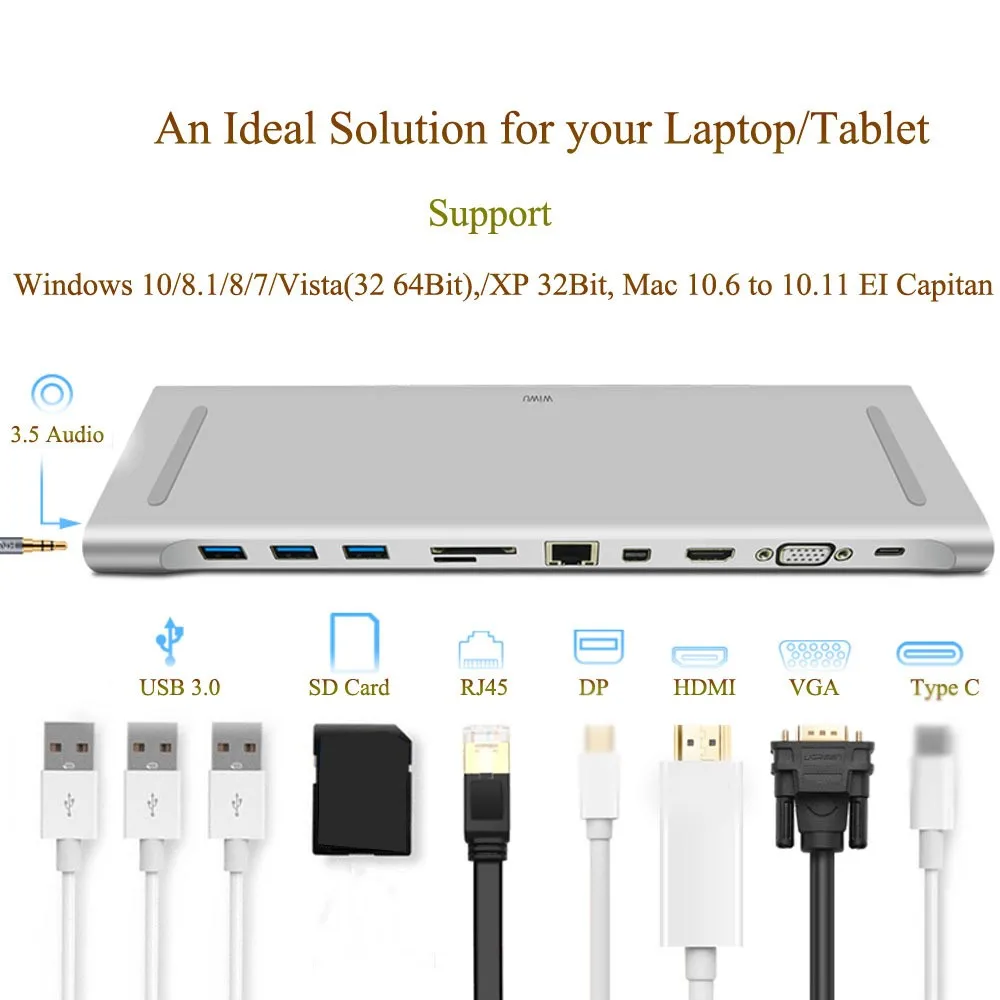 

USB C To HDMI Hub Adapter USB C To HDMI+3*USB 3.0+SD/TF Card+RJ45+DP+VGA+Type-C Jack+3.5mm Audio Jack USB Hub Adapter Type-C Hub
