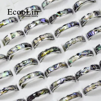 

10Pcs EcooLin Brand Fashion Natural Shellfish Abalone Shell 316L Stainless Steel Rings For Women Jewelry Lots Bulk LR4029
