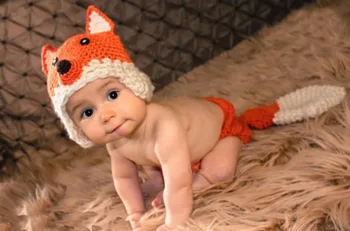 

Baby Newborn Handmade Knitting Animal Fox Crochet Hat Infant Kids Cosplay Costume Photography Prop Clothing Sets