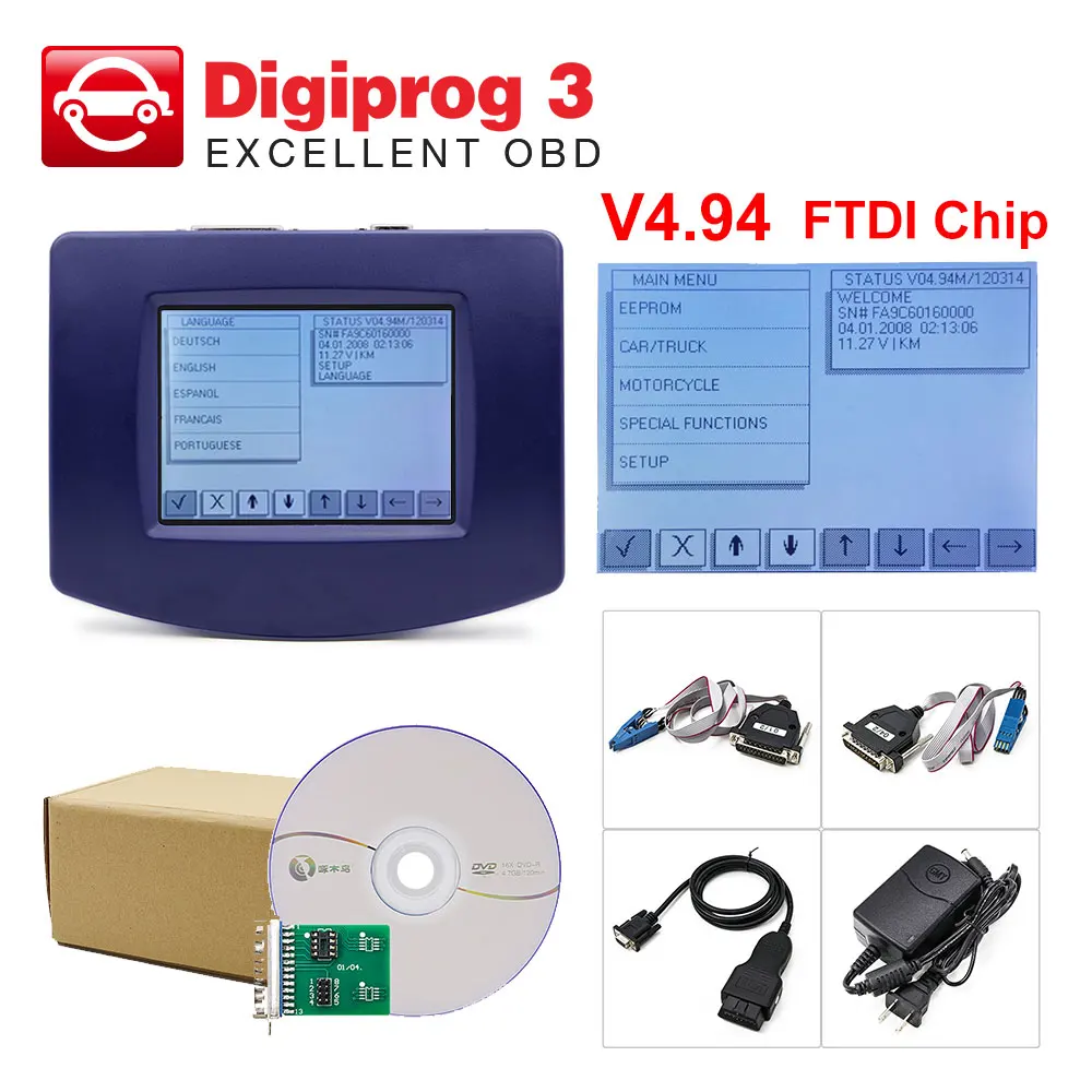 

Digiprog 3 V4.94 OBD Digiprog III OBD2 Cable version Digiprog3 OBD ST01 ST04 cable odometer correction tool Multi-languages