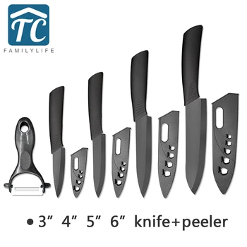 

Zirconia Ceramic Knife Set 3" 4" 5" 6" Inch + Peeler + Covers Black Blade Black Colors Handle Home Kitchen Knives High Quality