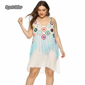 

Plus Size New Tassels Design Sexy Swimsuit Cover Up Popular Beach Dress Beach Cover Lady Black White Pareo Sarongs Bikini Tunic