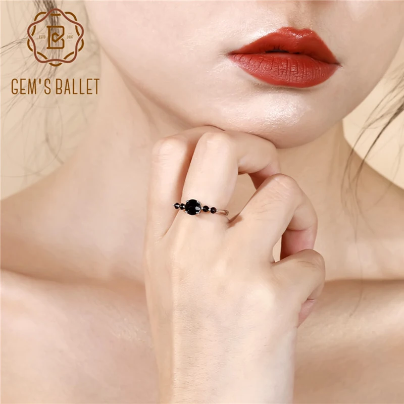 

Gem's Ballet 1.43Ct Natural Black Garnet Gemstone Finger Rings Genuine 925 Sterling Silver Classic Wedding Ring Fine Jewelry
