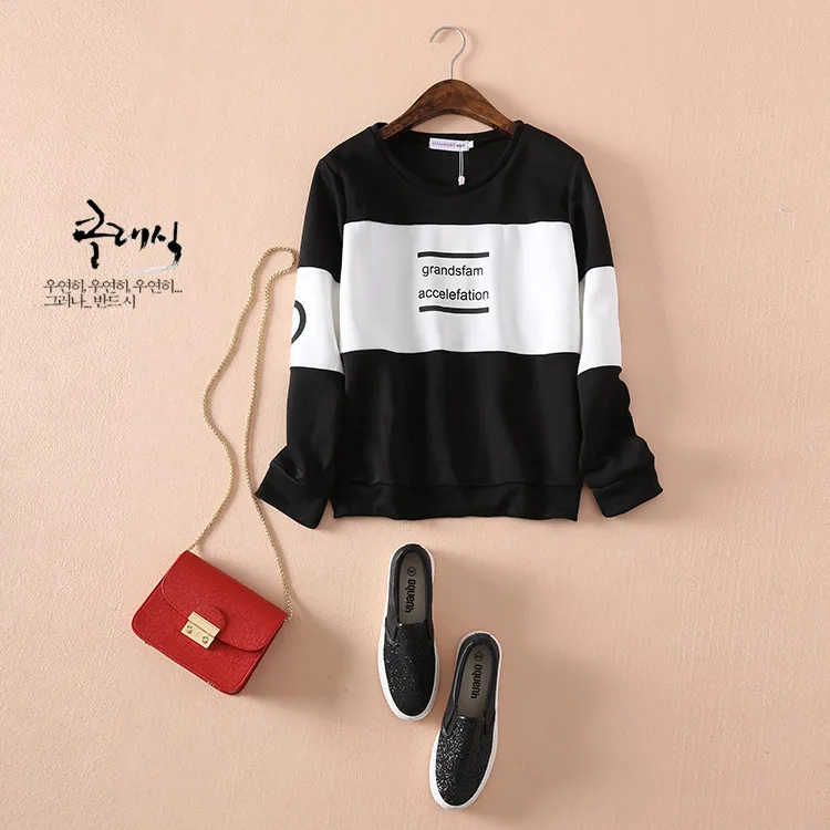 

2019 Autumn and Winter Women Hoodies Printed Letters Patchwork Pullovers Women's Casual Sweatshirt Hoody Sudaderas Feminina