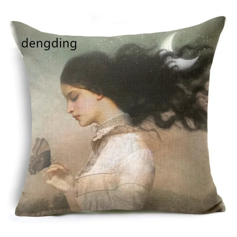 

Christian Style Linen Pillow Case Animal Flower Moon Sailing Mermaid for Home Decorative Throw Pillow Cover