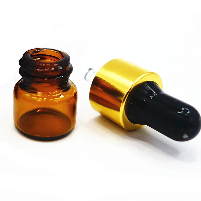 

50pcs/lot 1ML Empty Essential Oil Dropper Mini Amber Brown Glass Bottle Tube Perfume Packaging Cosmetics Bottles With Latex Head