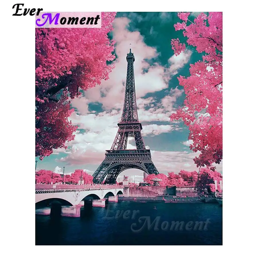 

Ever Moment Full Square Drill Diamond Painting Tower Cherry Blossoms Romantic Home Decoration Cross Stitch Rhinestone S2F166