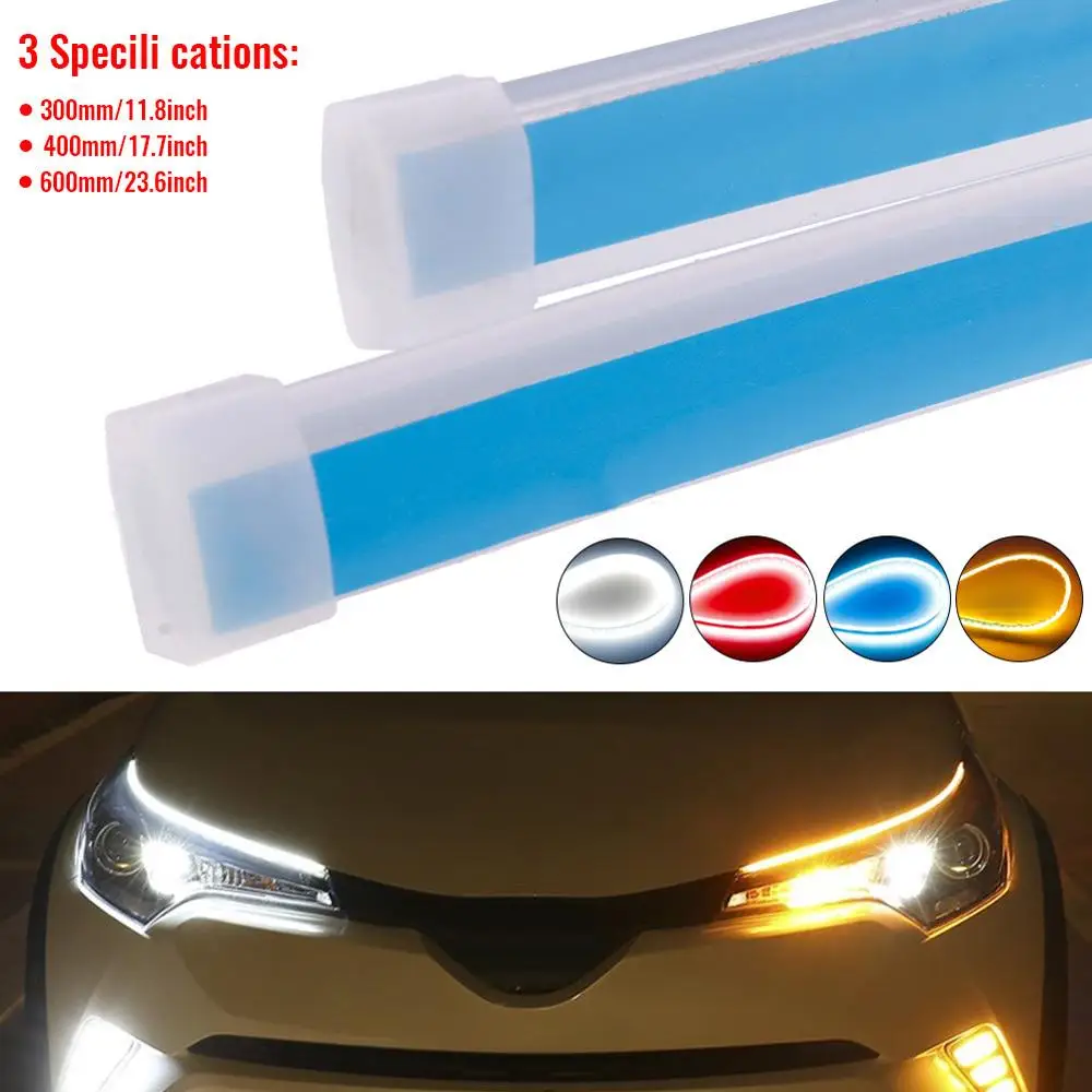 

2Pcs Ultrafine Cars DRL LED Daytime Running Lights White Turn Signal Yellow Guide Strip for Headlight Assembly Drop Shipping