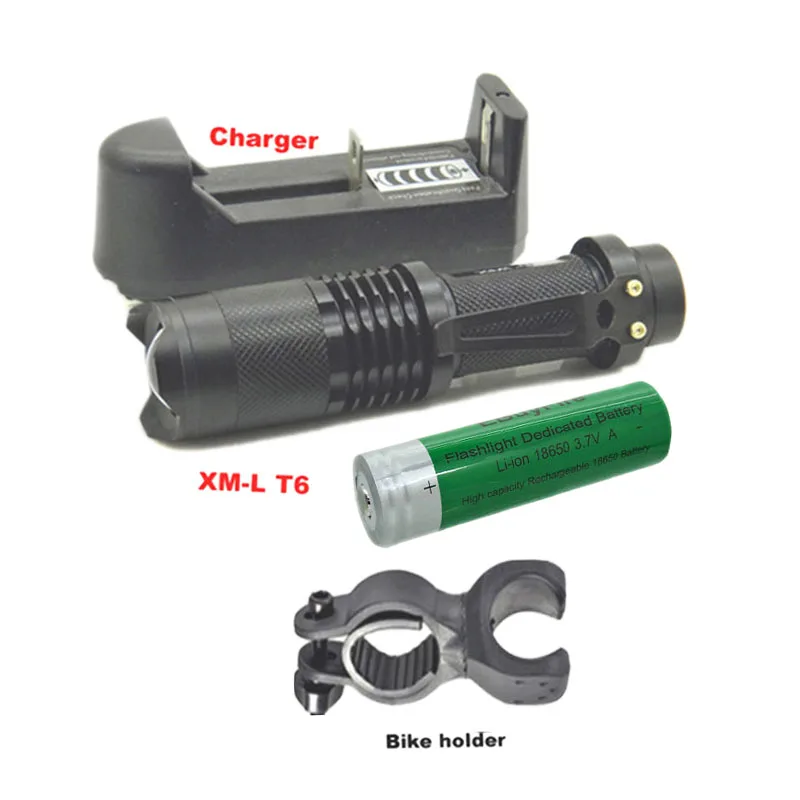 

torch Light Led 18650 Lamp Zoomable Bike flash light lantern XM-L T6 LED Torch With 18650 battery+charger+bike holder