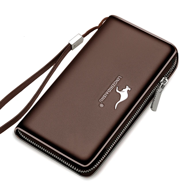 KANGAROO Brand Men Clutch Bag Fashion Leather Long Purse Double Zipper  Business Wallet Black Brown Male Casual Handy Bag - AliExpress