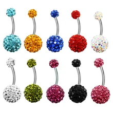 1PCS Crystal Rhinestone Woman Navel Belly Button Ring Pircing Surgical Steel Real Belly Piercing Navel Ringen Bar Body Jewelry